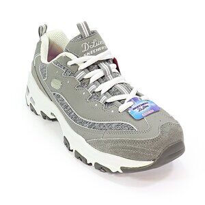 Women's Skechers D'Lites Sneaker Me Time Comfort Shoe Gray Leather 9.5 Wide Fit